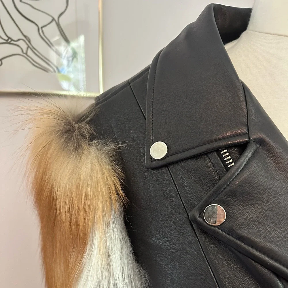 By the Namesake leather jacket with fox fur sleeves - Picture 3 of 17